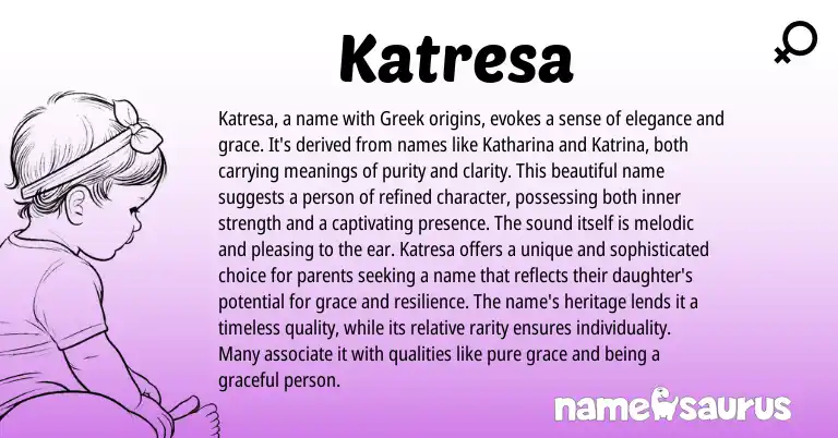 Infographic about Katresa name meaning, Katresa is a name from United States, Greek origin(s).