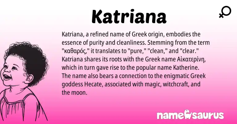 Infographic about Katriana name meaning, Katriana is a name from Greek origin(s).
