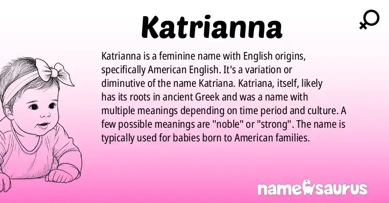 Infographic about Katrianna name meaning, Katrianna is a name from English (American) origin(s).