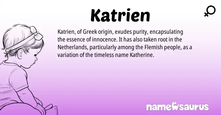 Infographic about Katrien name meaning, Katrien is a name from Netherlands, Flemish, Greek origin(s).