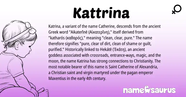 Infographic about Kattrina name meaning, Kattrina is a name from Christianity, Greek origin(s).