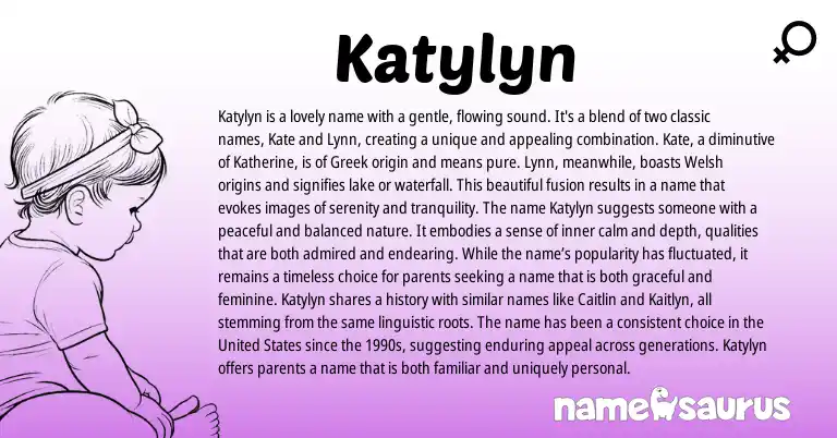 Infographic about Katylyn name meaning, Katylyn is a name from Welsh, English origin(s).