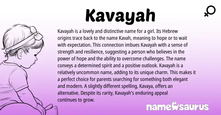 Infographic about Kavayah name meaning, Kavayah is a name from Hebrew origin(s).