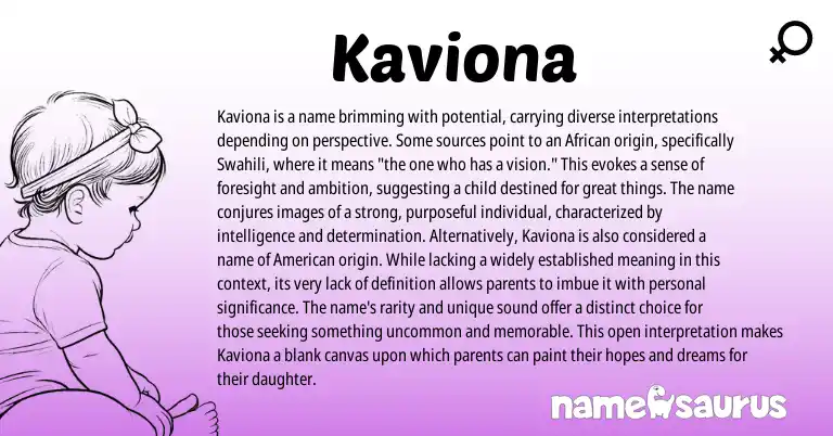 Infographic about Kaviona name meaning, Kaviona is a name from African, Swahili origin(s).