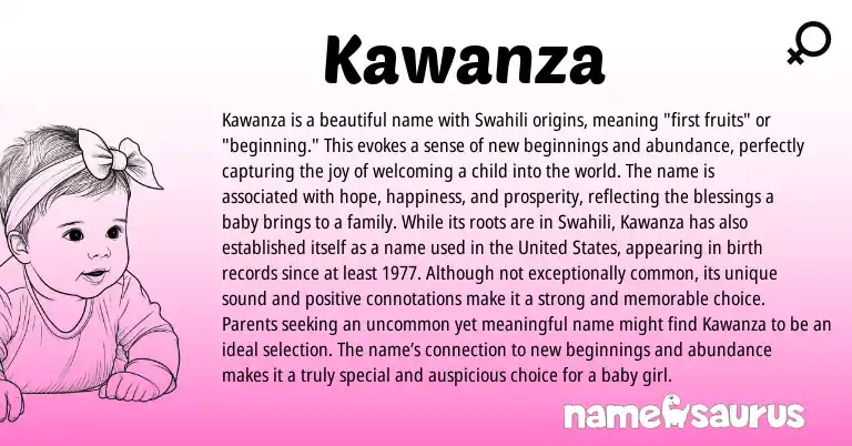 Infographic about Kawanza name meaning, Kawanza is a name from Swahili origin(s).
