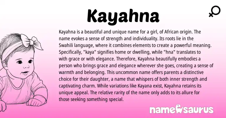 Infographic about Kayahna name meaning, Kayahna is a name from African, Swahili origin(s).