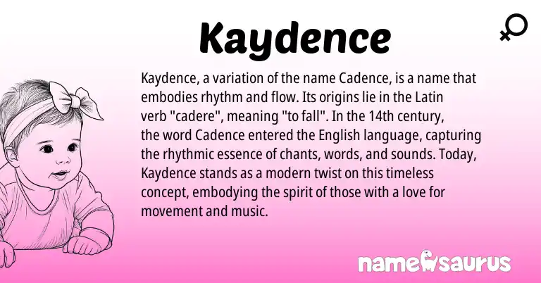 Infographic about Kaydence name meaning, Kaydence is a name from English, Latin origin(s).