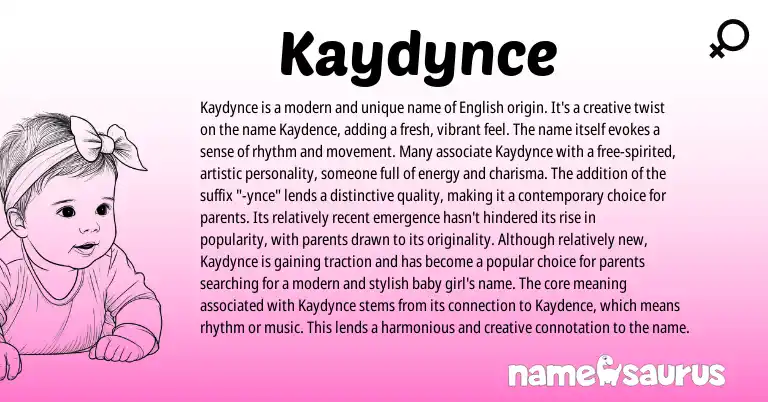 Infographic about Kaydynce name meaning, Kaydynce is a name from English origin(s).
