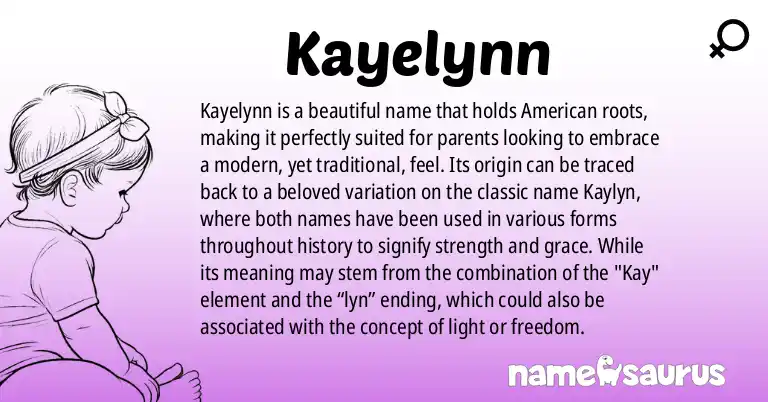 Infographic about Kayelynn name meaning, Kayelynn is a name from American origin(s).
