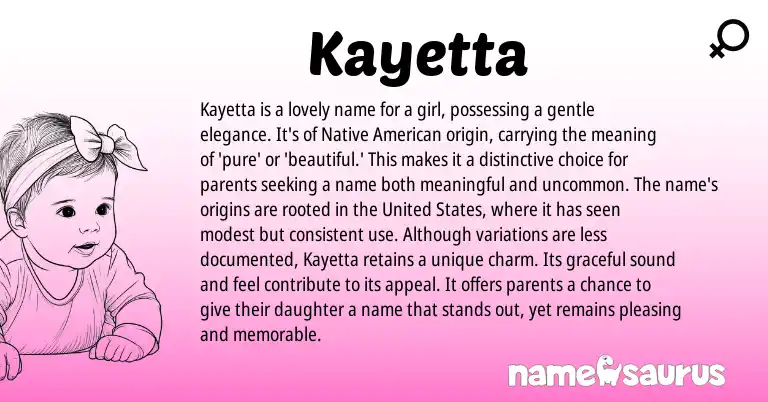 Infographic about Kayetta name meaning, Kayetta is a name from American origin(s).
