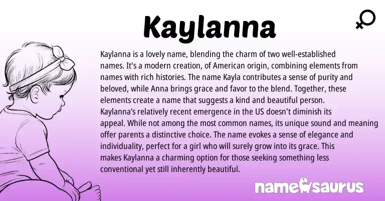 Infographic about Kaylanna name meaning, Kaylanna is a name from American origin(s).