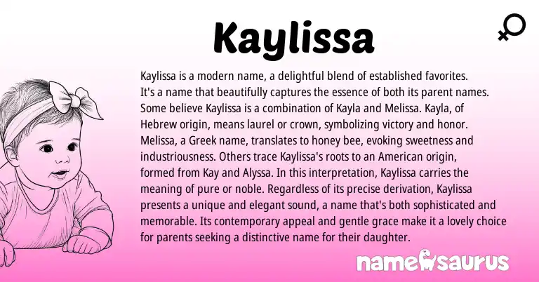 Infographic about Kaylissa name meaning, Kaylissa is a name from Greek, Hebrew origin(s).