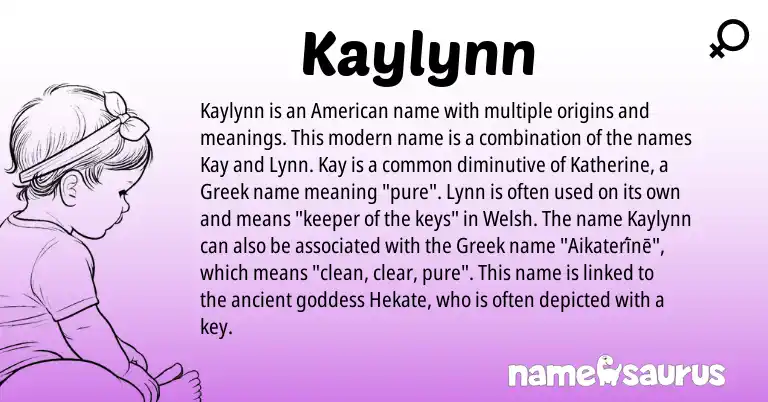 Infographic about Kaylynn name meaning, Kaylynn is a name from Welsh, American, Greek origin(s).