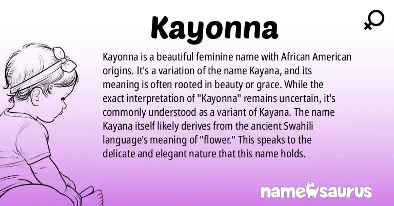 Infographic about Kayonna name meaning, Kayonna is a name from African American origin(s).