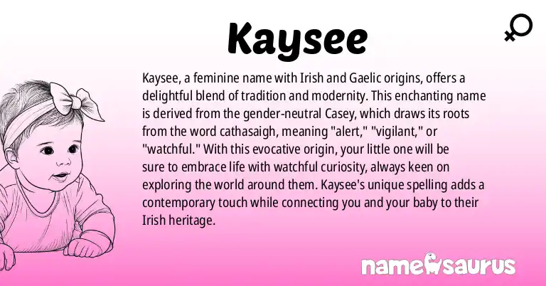 Infographic about Kaysee name meaning, Kaysee is a name from Irish, Gaelic origin(s).