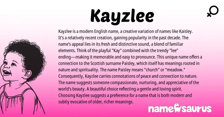 Infographic about Kayzlee name meaning, Kayzlee is a name from Scottish, English origin(s).