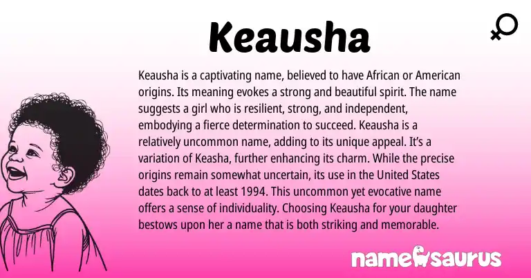 Infographic about Keausha name meaning, Keausha is a name from African origin(s).