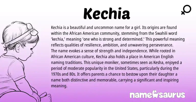 Infographic about Kechia name meaning, Kechia is a name from American, African, Swahili origin(s).