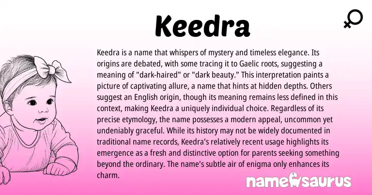Infographic about Keedra name meaning, Keedra is a name from Gaelic origin(s).