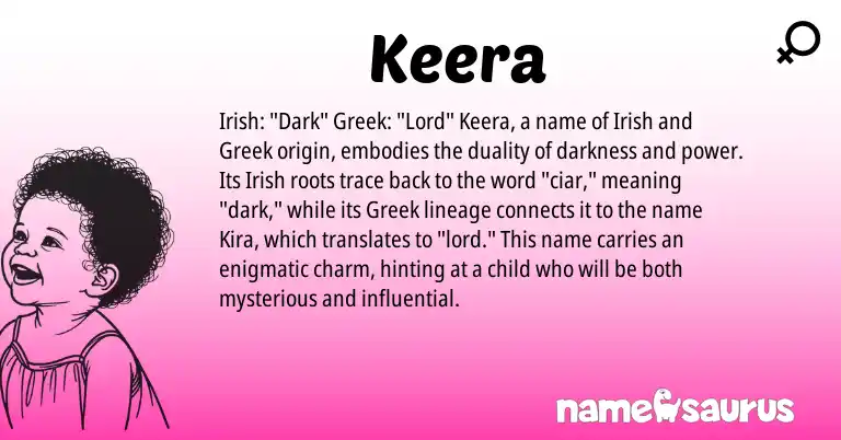 Infographic about Keera name meaning, Keera is a name from Irish, Greek origin(s).