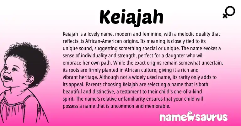 Infographic about Keiajah name meaning, Keiajah is a name from African, American origin(s).