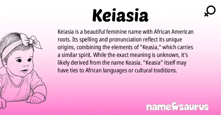 Infographic about Keiasia name meaning, Keiasia is a name from African American origin(s).