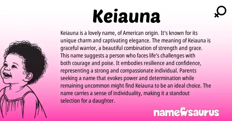 Infographic about Keiauna name meaning, Keiauna is a name from American origin(s).