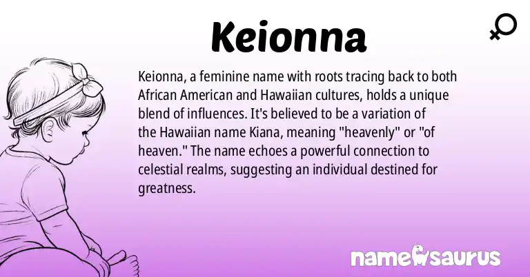 Infographic about Keionna name meaning, Keionna is a name from African American, Hawaiian origin(s).