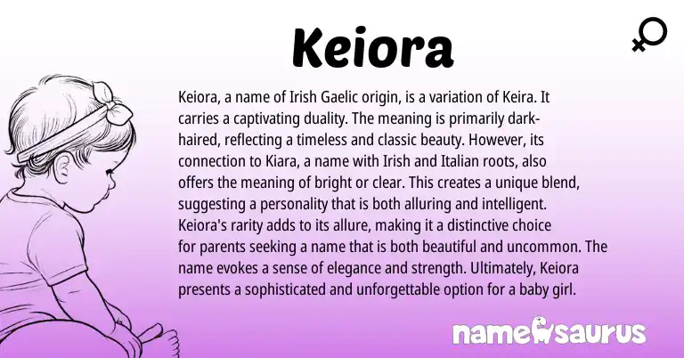 Infographic about Keiora name meaning, Keiora is a name from Italian, Irish origin(s).