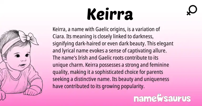 Infographic about Keirra name meaning, Keirra is a name from Celtic, Gaelic origin(s).