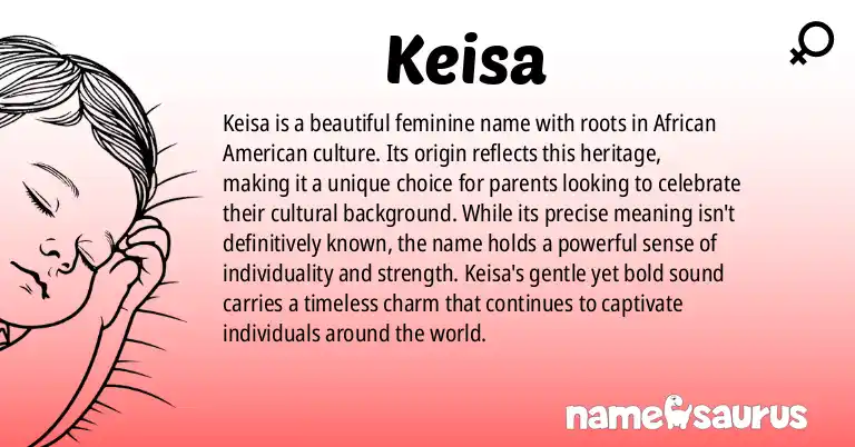 Infographic about Keisa name meaning, Keisa is a name from African American origin(s).