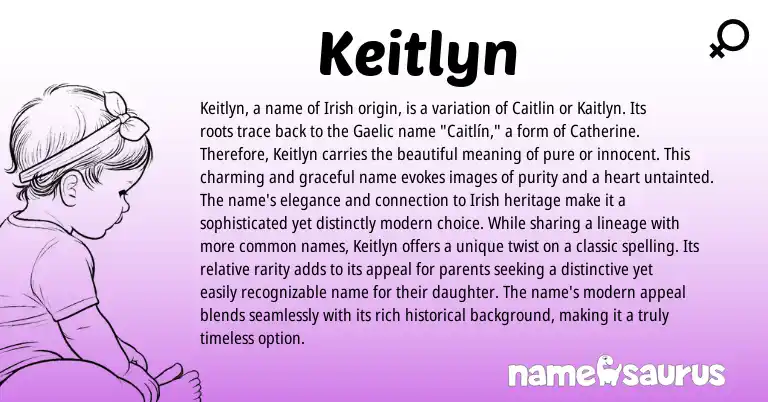 Infographic about Keitlyn name meaning, Keitlyn is a name from Irish origin(s).