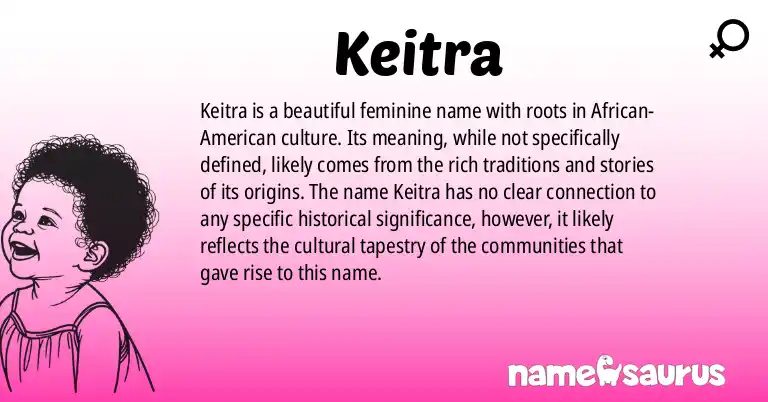 Infographic about Keitra name meaning, Keitra is a name from African American origin(s).