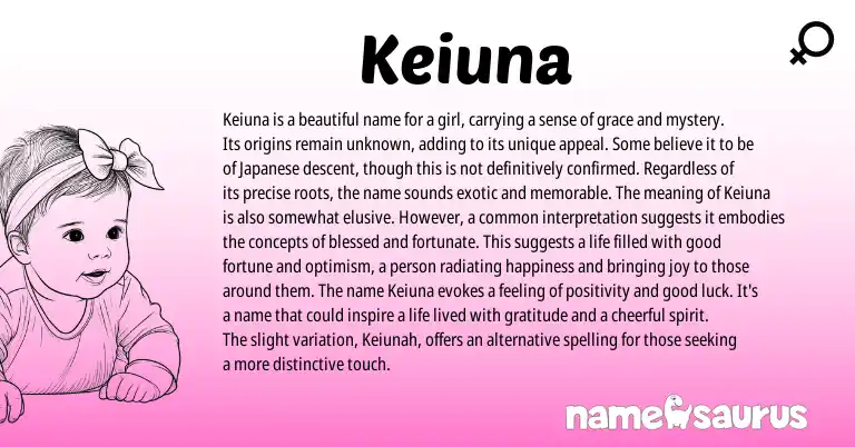 Infographic about Keiuna name meaning, Keiuna is a name from Hawaiian, Japanese origin(s).