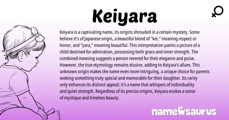 Infographic about Keiyara name meaning, Keiyara is a name from Japanese origin(s).