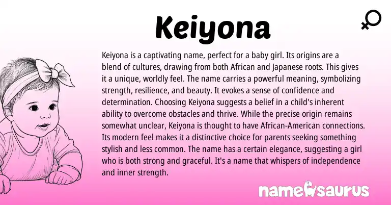 Infographic about Keiyona name meaning, Keiyona is a name from Japanese, African origin(s).
