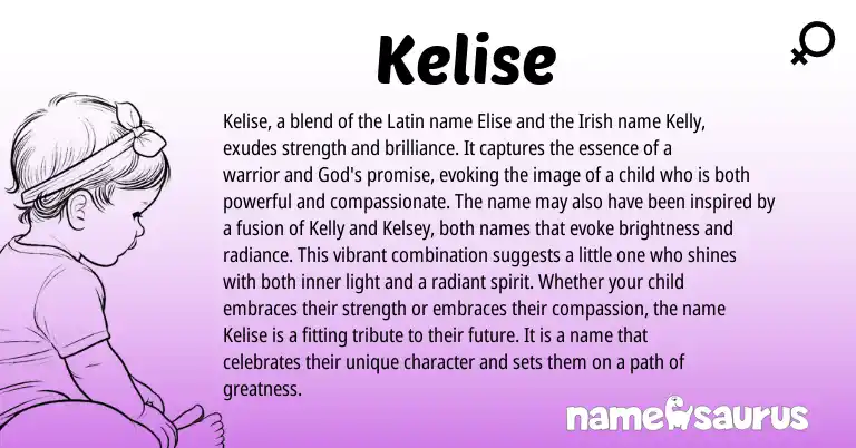 Infographic about Kelise name meaning, Kelise is a name from Irish, Latin origin(s).