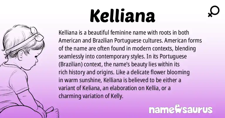 Infographic about Kelliana name meaning, Kelliana is a name from American, Portuguese (Brazilian) origin(s).