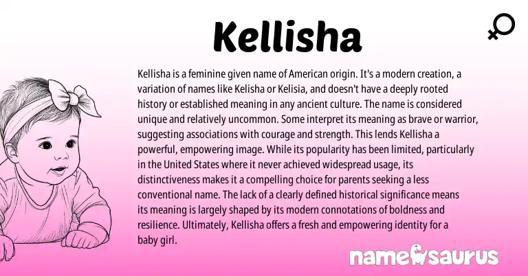 Infographic about Kellisha name meaning, Kellisha is a name from American origin(s).