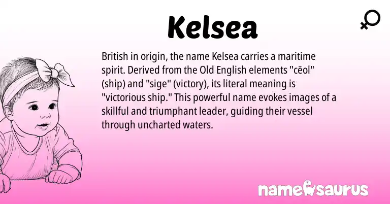 Infographic about Kelsea name meaning, Kelsea is a name from Old English, British origin(s).