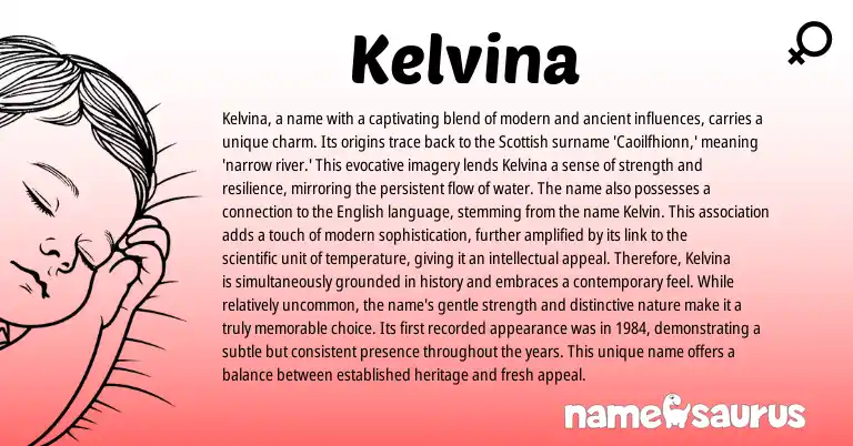 Infographic about Kelvina name meaning, Kelvina is a name from Scottish origin(s).