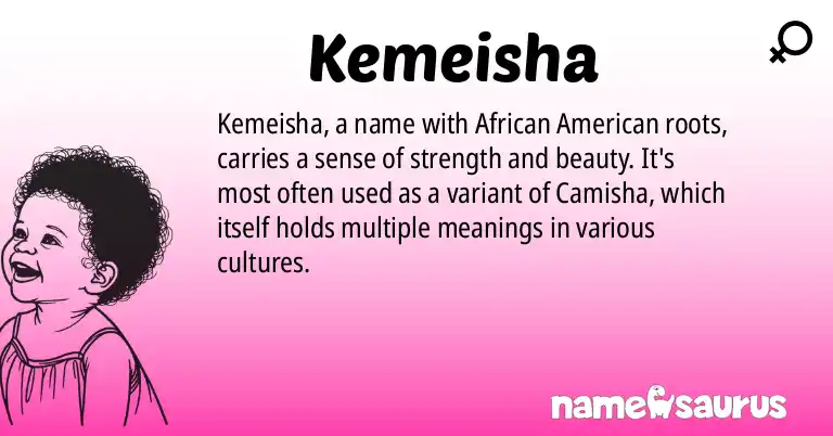 Infographic about Kemeisha name meaning, Kemeisha is a name from African American origin(s).
