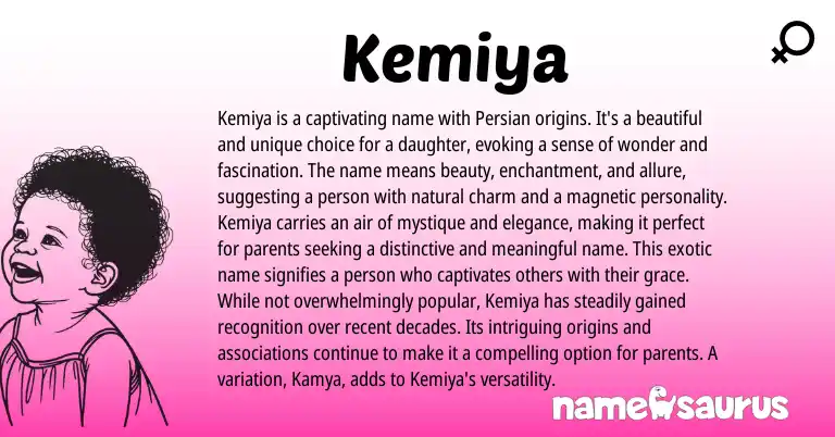 Infographic about Kemiya name meaning, Kemiya is a name from Persian origin(s).