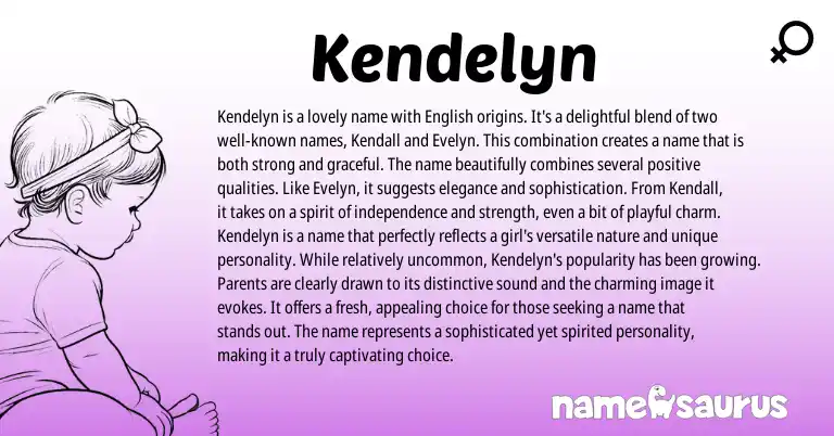 Infographic about Kendelyn name meaning, Kendelyn is a name from English origin(s).