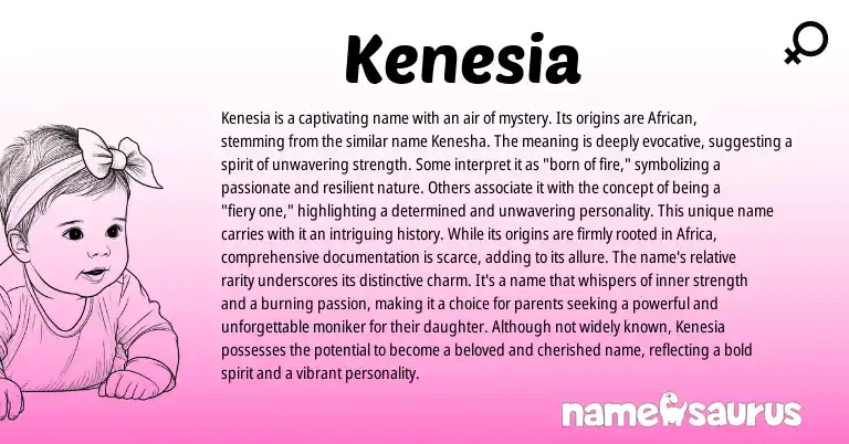 Infographic about Kenesia name meaning, Kenesia is a name from African origin(s).