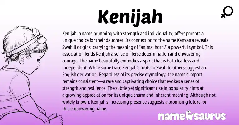 Infographic about Kenijah name meaning, Kenijah is a name from African, Swahili, American origin(s).