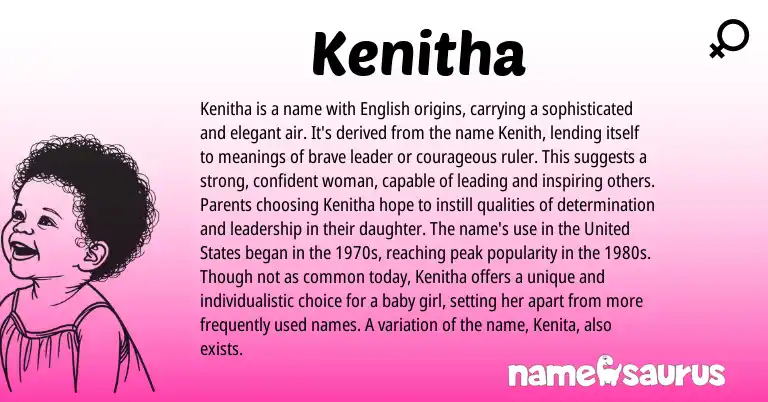 Infographic about Kenitha name meaning, Kenitha is a name from English origin(s).