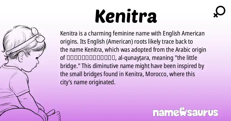 Infographic about Kenitra name meaning, Kenitra is a name from English (American) origin(s).