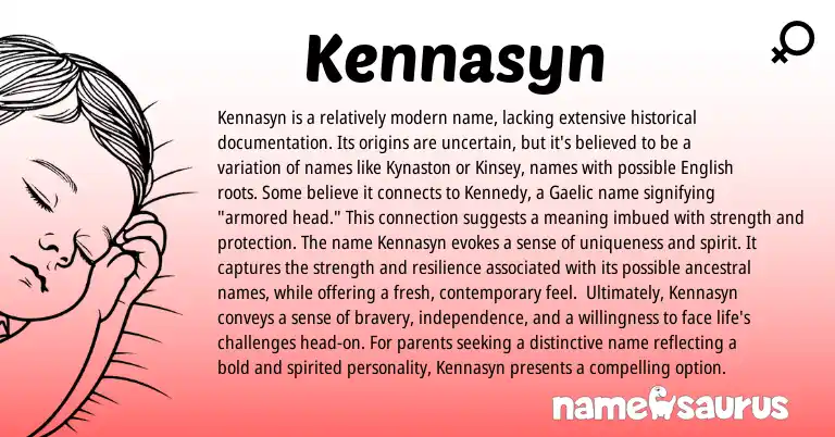 Infographic about Kennasyn name meaning, Kennasyn is a name from Gaelic origin(s).