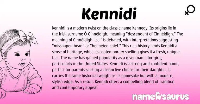 Infographic about Kennidi name meaning, Kennidi is a name from Irish origin(s).